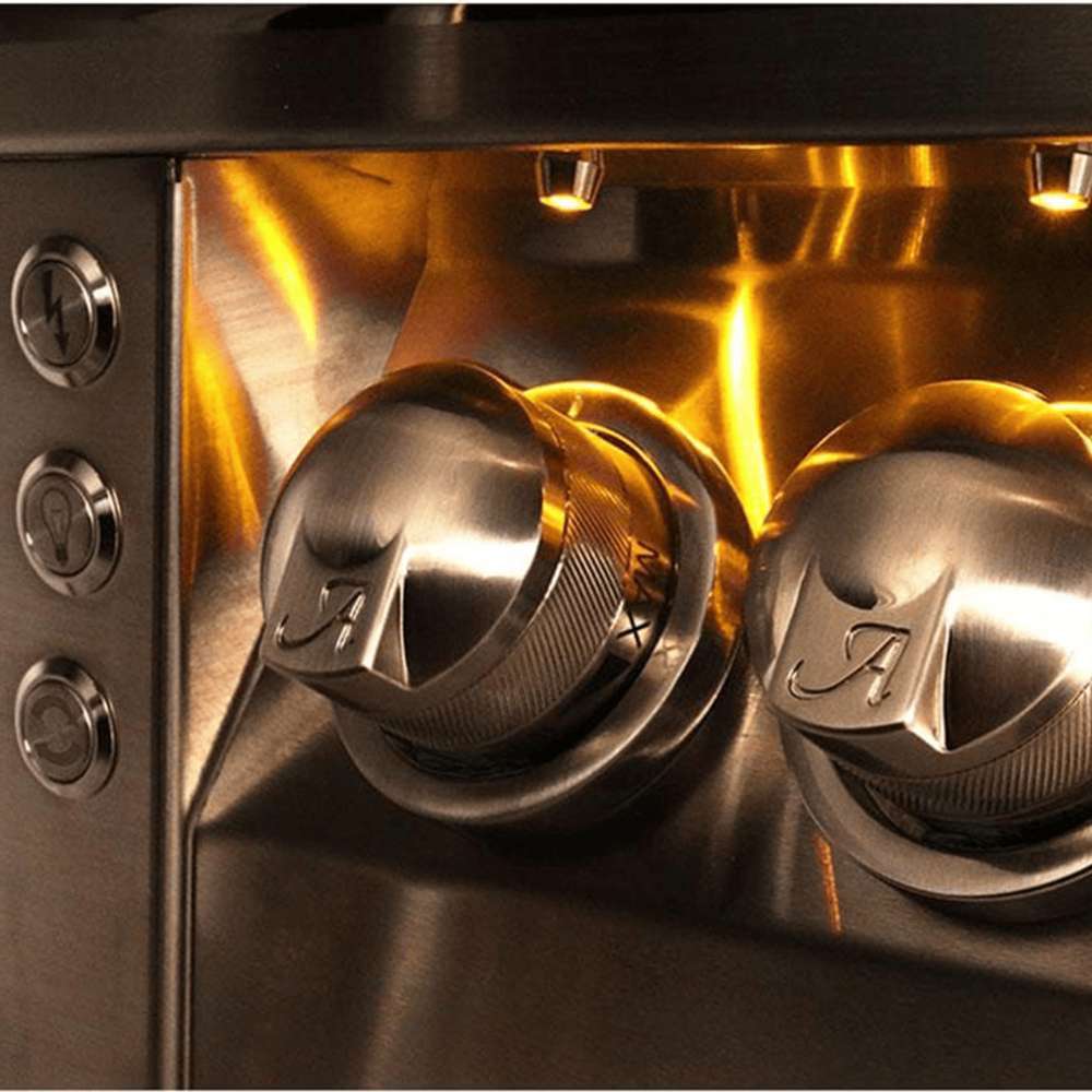 The LED-lit control knobs of the Alfresco Grills 30″ Luxury Grill Built-In