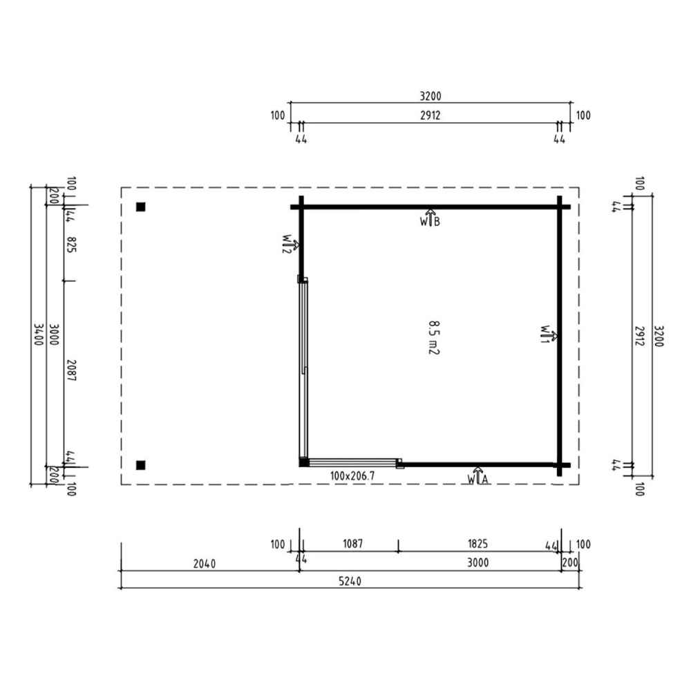 The architectural floor plan outlines the dimensions and layout of the GardenHouse24 USA ALU Concept 70F Garden Room, showing door and window placement