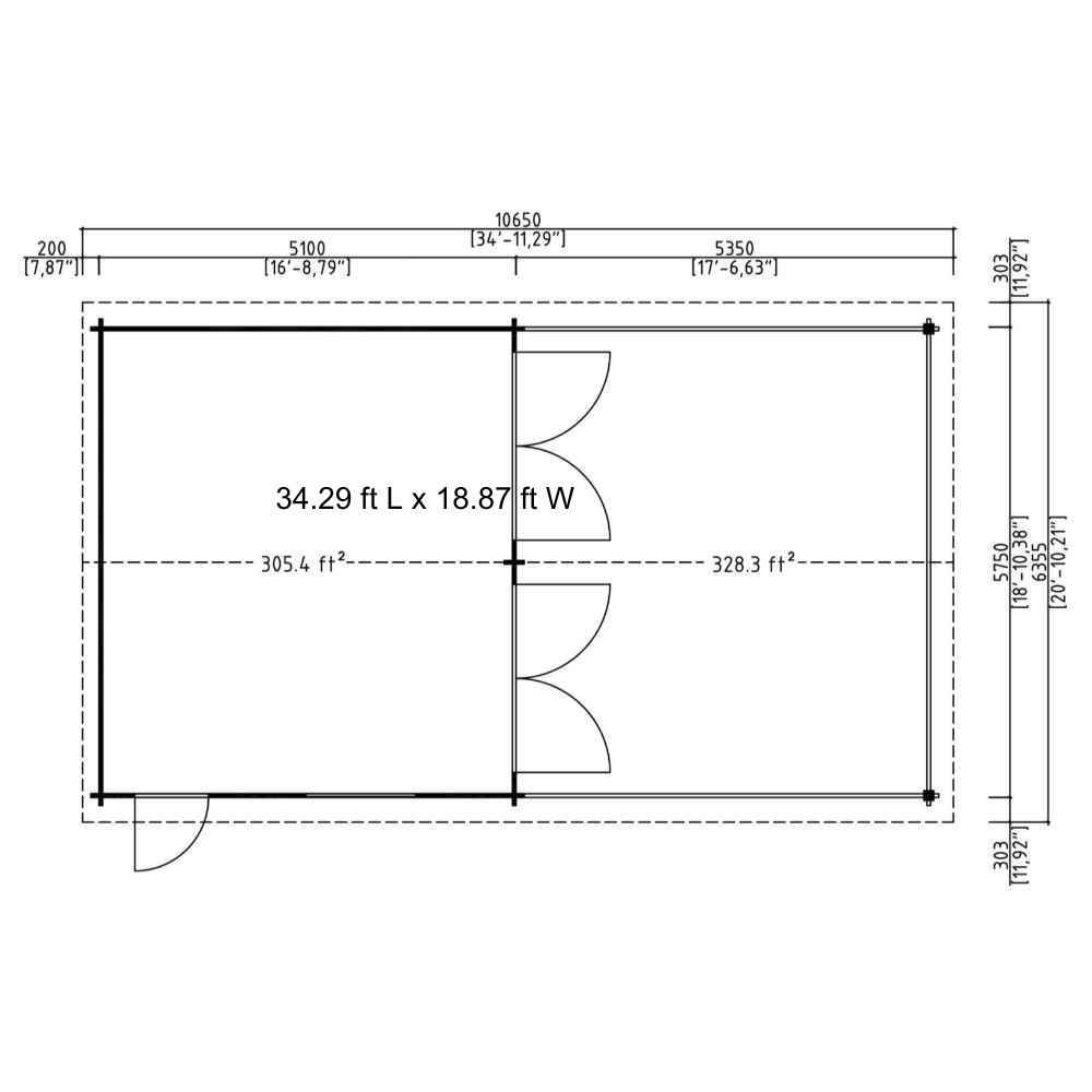 The floor plan of GardenHouse24 USA Double Carport Erki 44 Garden Room