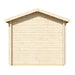 The plain side wall of the GardenHouse24 USA Sauna Sanna 90 Garden Room features vertical and horizontal wood planks without any windows or openings