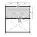 The upper-level layout of the GardenHouse24 USA Melanie 70 Garden Room displays a loft-style floor plan with a central stair opening and symmetrical sections