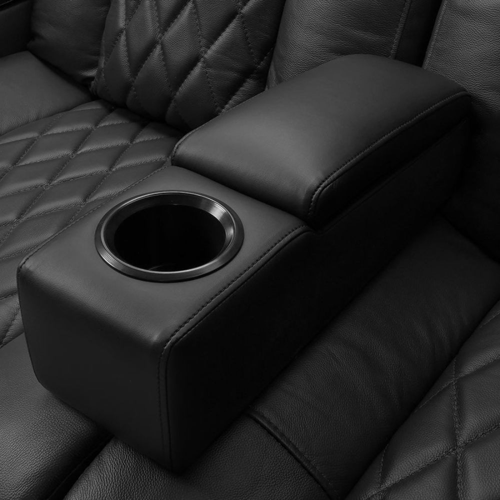 The armrest module in the Valencia Home Theater Seating Accessories provides an integrated cup holder