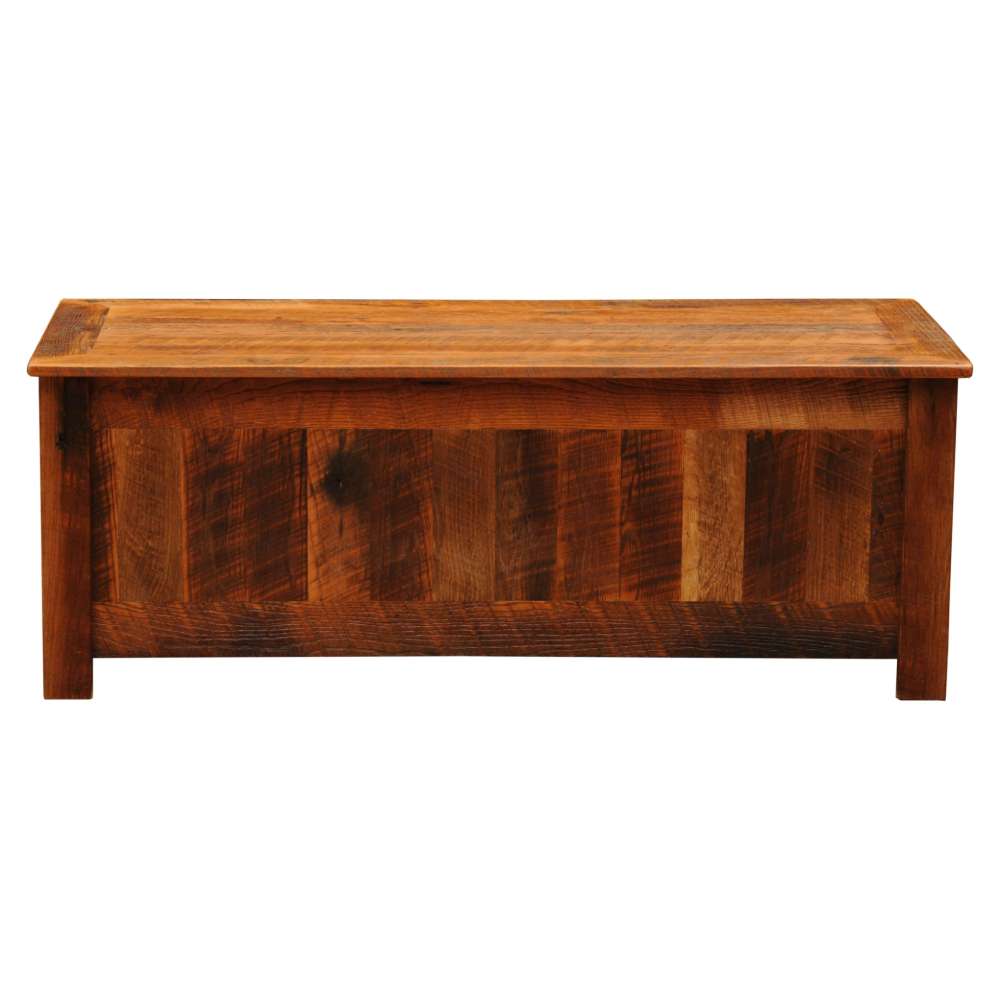 The back of the Fireside Lodge Barnwood Enclosed Coffee Table is made from the same reclaimed wood