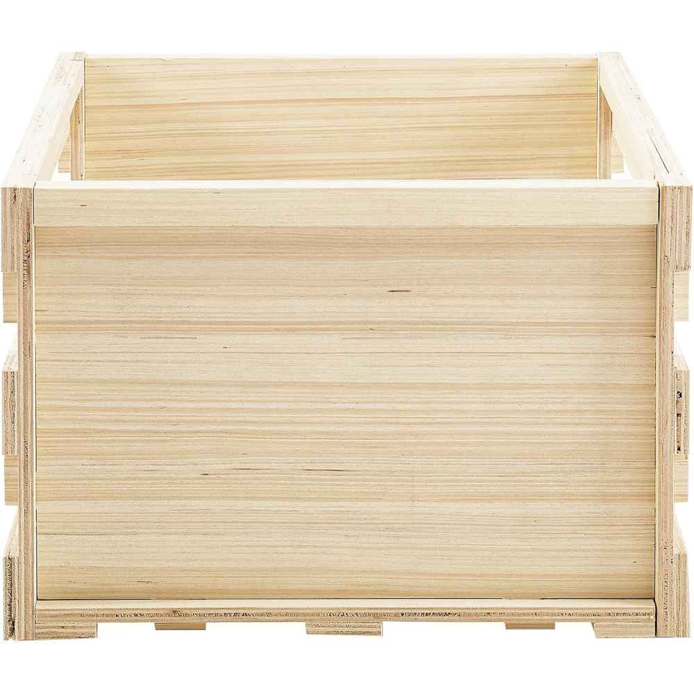 The back view of the Crosley Tool-less Assembly Record Storage Crate - Natural with its solid wooden panel