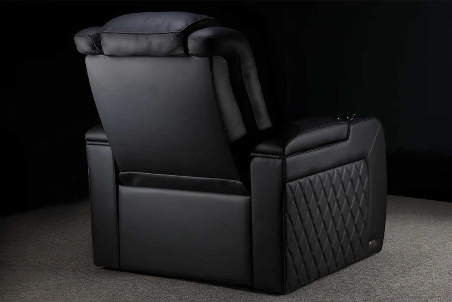 The back view of the onyx Valencia Tuscany XL Luxury Edition Home Theater Seating