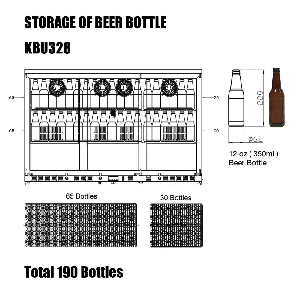 KingsBottle 53 Inch Heating Glass 3 Door Large Beverage Refrigerator-Freedom Room