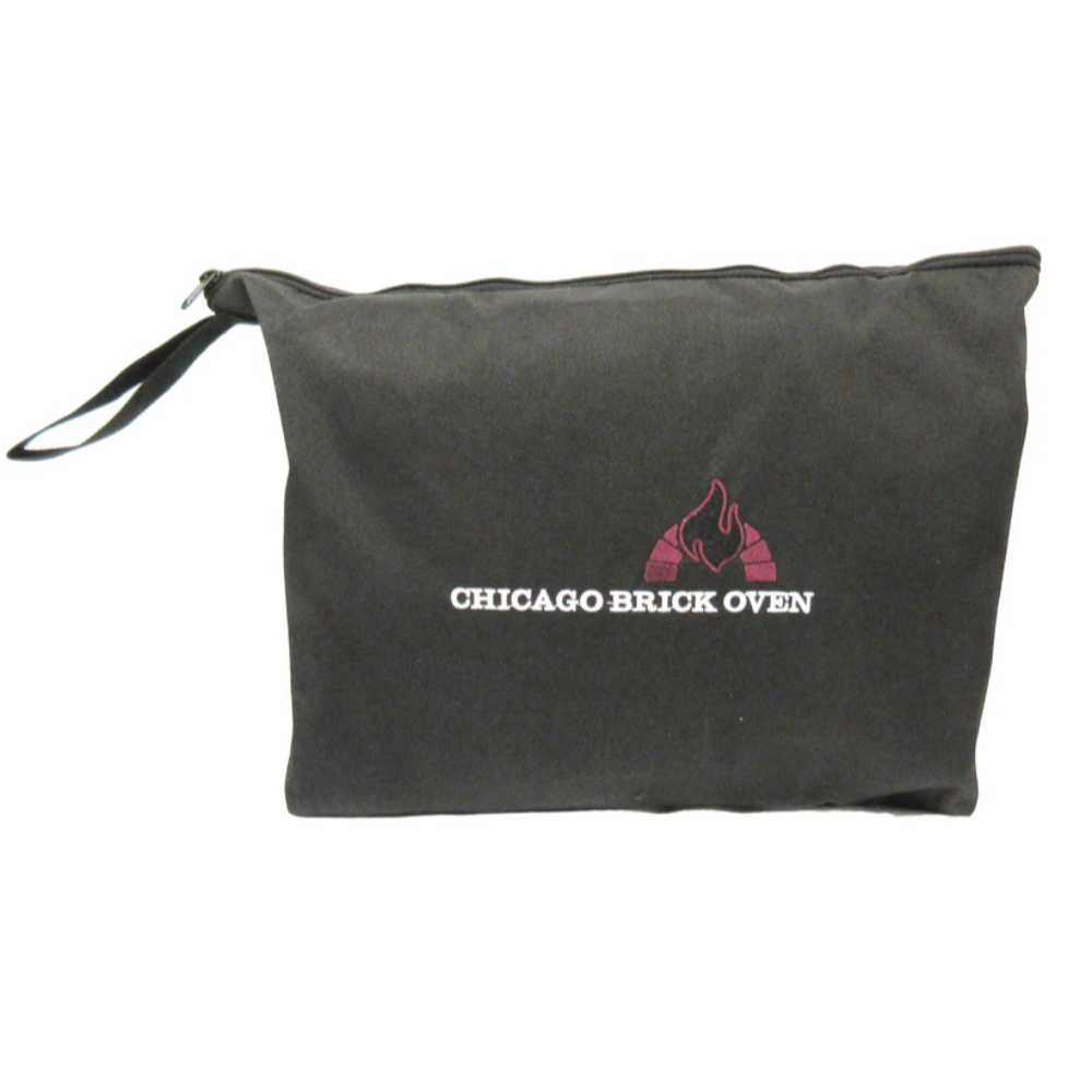 The compact carrying case for the Chicago Brick Oven Heavy-Duty Outdoor Cover for CBO Mobile Ovens, featuring the brand's logo on the front