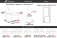 The diagram displays dimensions and configurations for Valencia Monza Single Pillow Top Carbon Fiber Home Theater Seating