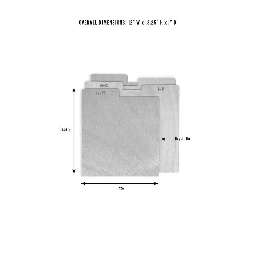 The dimensions of the Crosley A-Z Crate Dividers - Natural, measuring 12 inches wide, 13.25 inches tall, and 1 inch deep