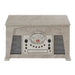 The front view of the Crosley Medley Entertainment Center - Gray showcases vintage-style dials, built-in speakers, and a CD slot