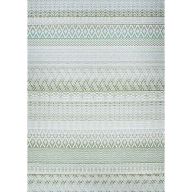 The full layout of the Couristan Cape Indoor/Outdoor Rug - Gables/Palm displays a wide range of repeating geometric patterns in calming green shades