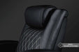 The headrest on the Valencia Oslo Ultimate Edition Home Theater Seating combines ergonomic support with silver stitching