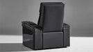 The image displays the back of the Valencia Monza Single Pillow Top Carbon Fiber Home Theater Seating