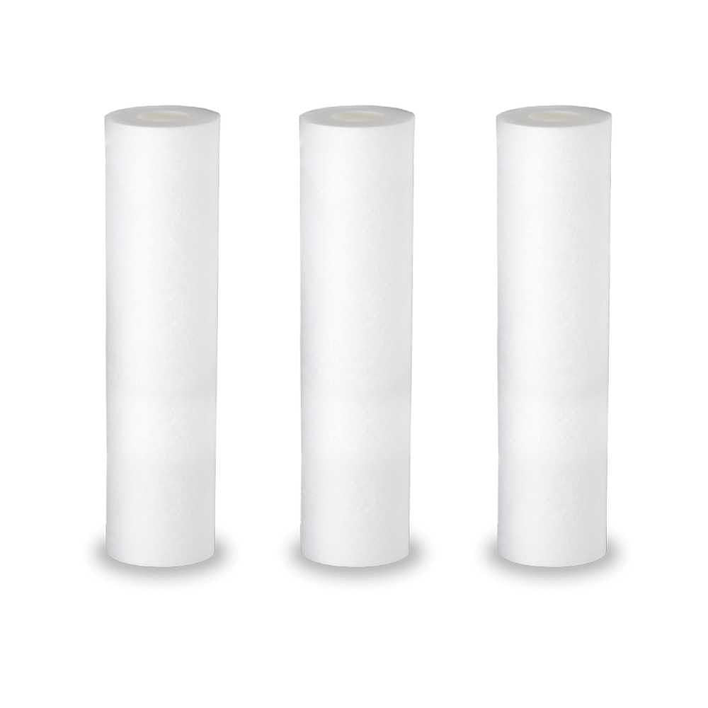 The image features three identical Dreampod 25 Ice Series Canister Filters, each standing upright with a uniform white appearance