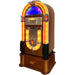 The image shows Arkrocket Taurus Jukebox with Stand - Classic  2024 New Upgrade with vivid orange lighting and a wooden finish