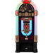 The image shows Arkrocket x Elvis Presley Saturn V Full Size Jukebox with Stand featuring vibrant neon lighting in red, blue, and green around the edges.