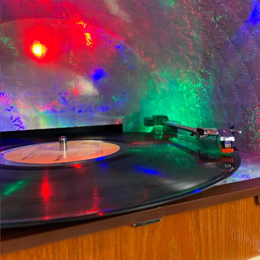 The image shows the vibrant colors and turntable of the Arkrocket Taurus Jukebox - Classic 2024 New Upgrade