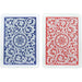 The intricate, floral back designs of the BBO Poker Tables Copag Masters 100% Plastic Playing Cards in blue and red