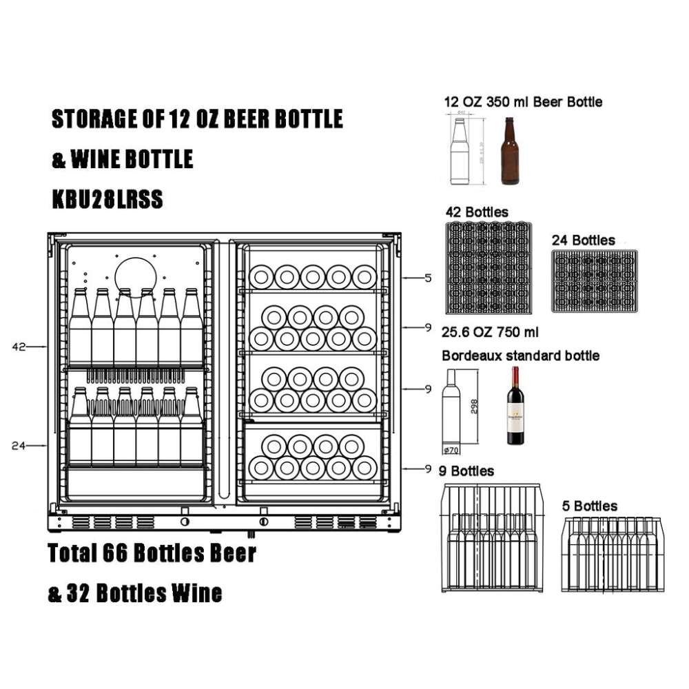 KingsBottle 39 Inch Under Counter Wine And Beer Fridge Combo-Freedom Room