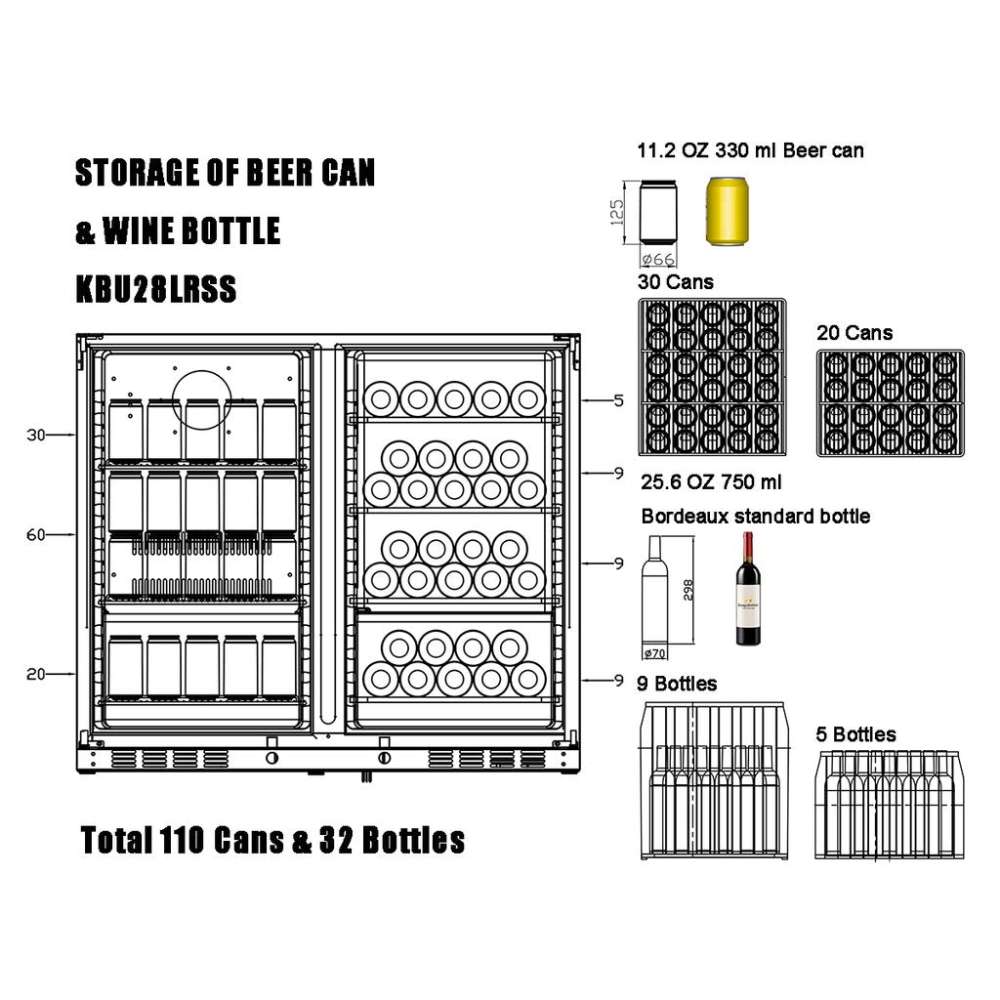 KingsBottle 39 Inch Under Counter Wine And Beer Fridge Combo-Freedom Room