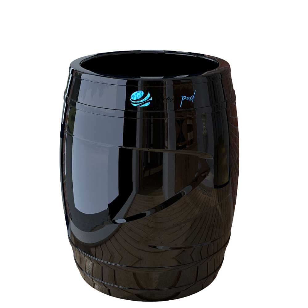 This Dreampod Cold Plunge Barrel with Chiller is a glossy black, rounded barrel