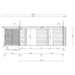This architectural side-section drawing outlines structural dimensions and vertical panel layouts of the GardenHouse24 USA ALU Concept Arosa 70C Garden Room