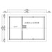 This black and white layout provides square footage and door placements of GardenHouse24 USA Farum 44 Garden Room