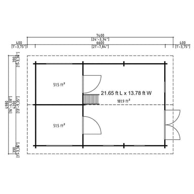 This diagram shows an alternative layout option for the GardenHouse24 USA Farum 44 Garden Room with open space and rearranged partition