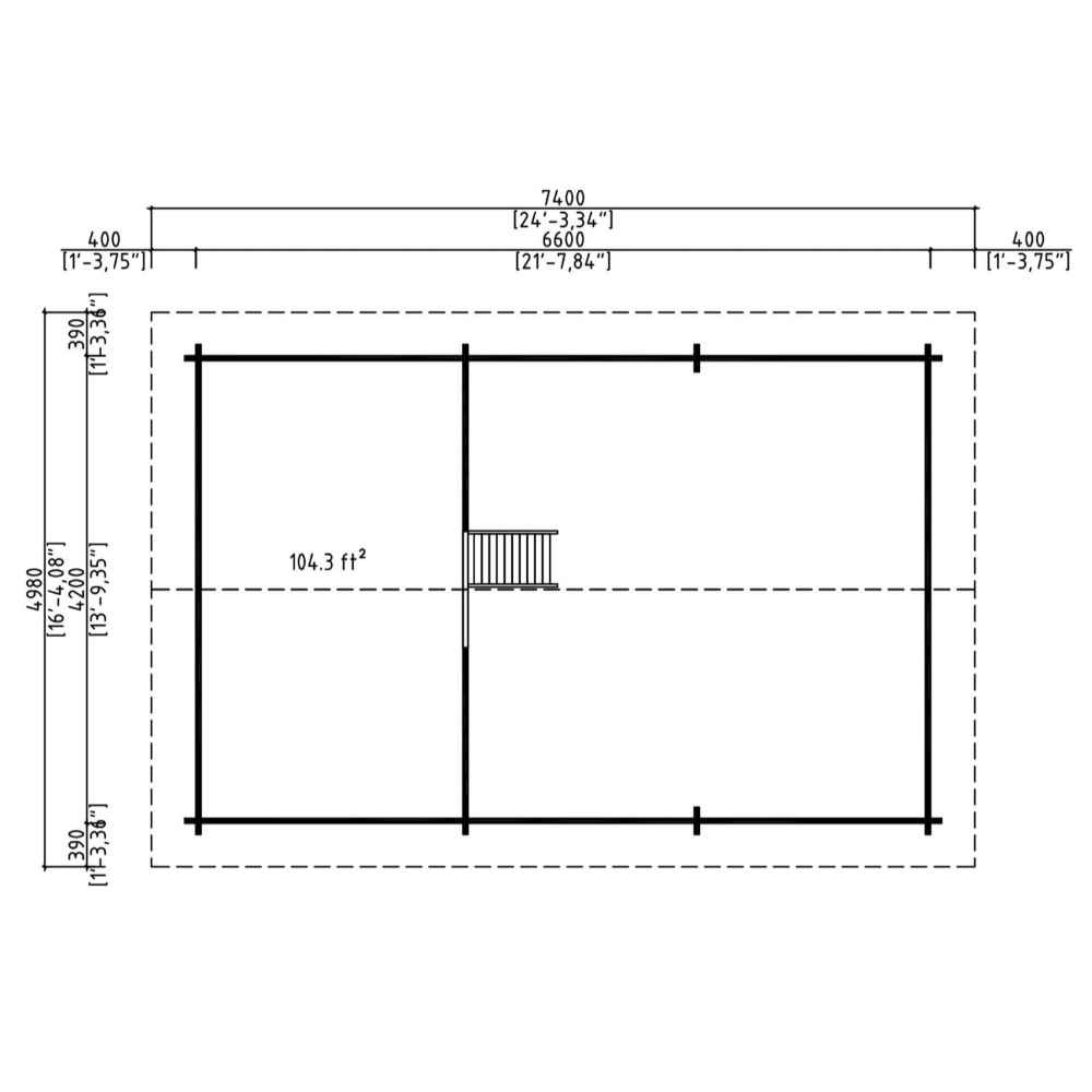 This diagram shows an alternative layout option of the GardenHouse24 USA Farum 44 Garden Room with open space and rearranged partition