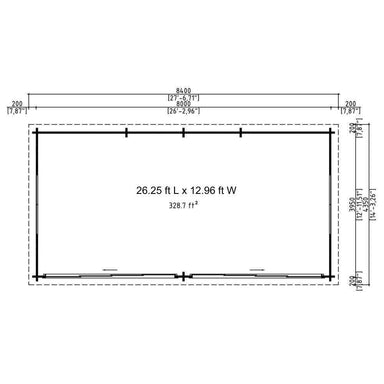This floor plan shows GardenHouse24 USA ALU Concept Lounge 44B Garden Room with a total interior space of 328.7 square feet