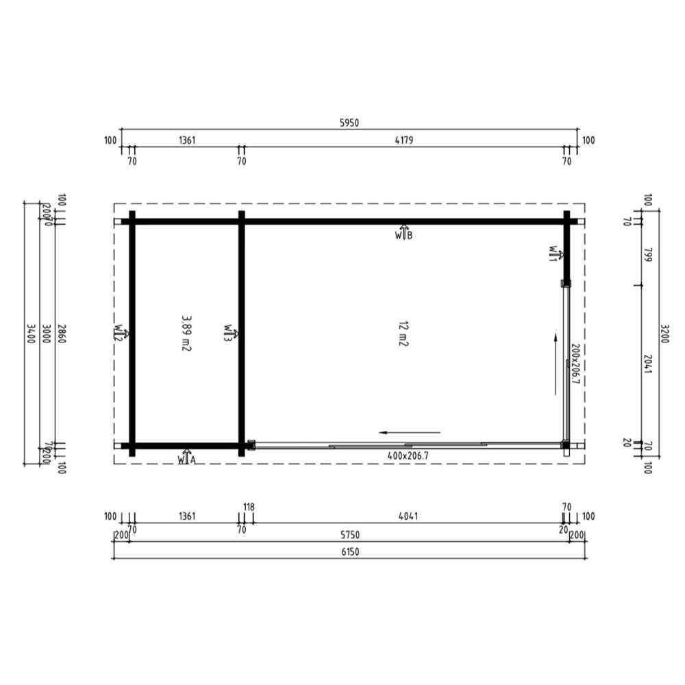 This floor plan shows the layout and dimensions of the GardenHouse24 USA ALU Concept 70C Garden Room, providing a clear top-down architectural view