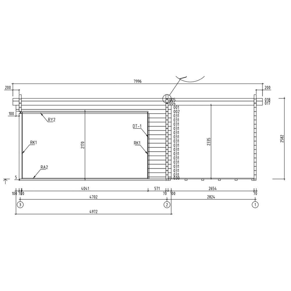 This frontal rendering of the GardenHouse24 USA ALU Concept 70N Garden Room highlights its five-panel glass sliding door and a narrow rectangular window on the side
