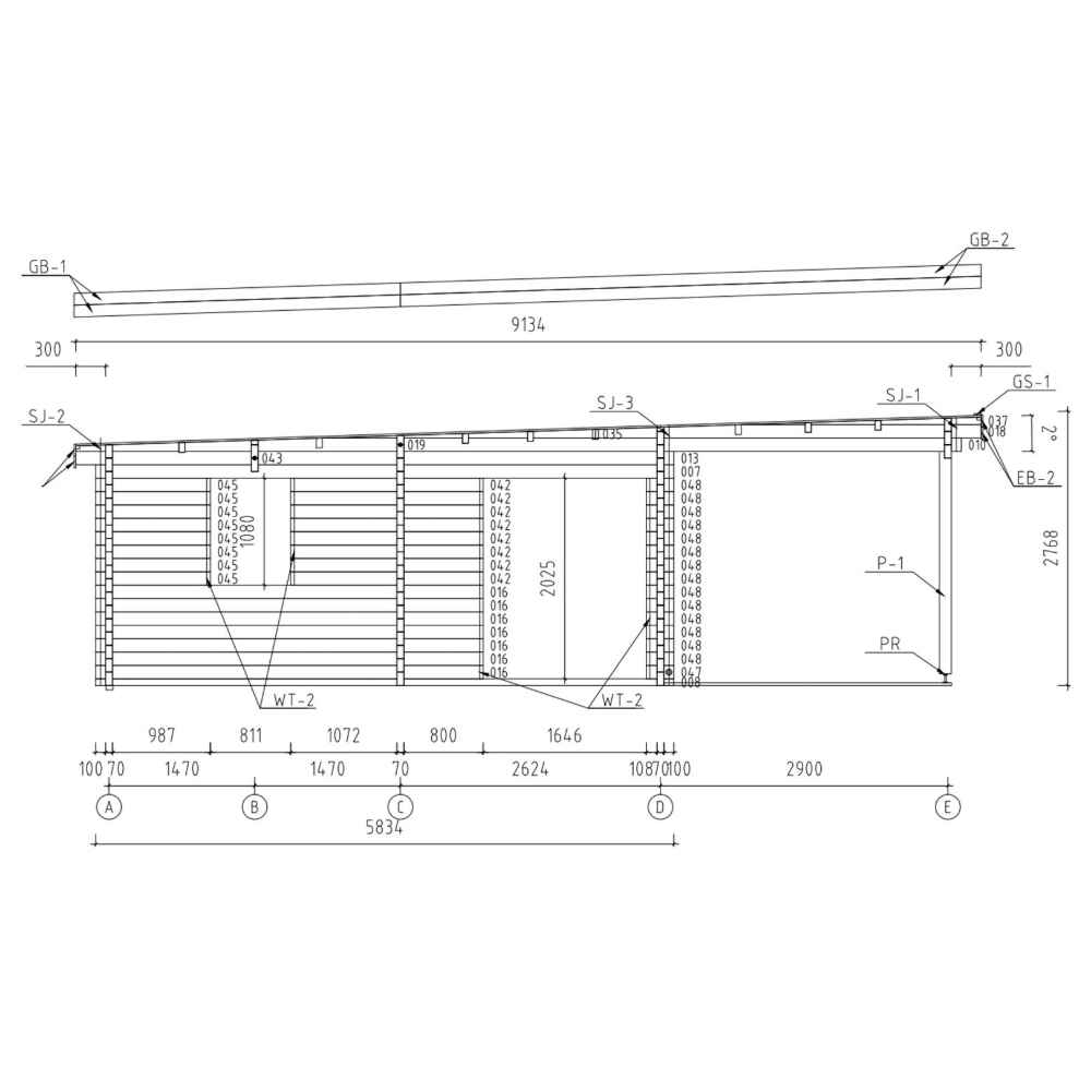This technical side elevation of the GardenHouse24 USA Taunus 70 VD Garden Room shows roof slope, window heights, and construction specs