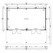 This top-down architectural plan marks all doors, windows, and interior dimensions of the GardenHouse24 USA Kevin 44 VD Garden Room