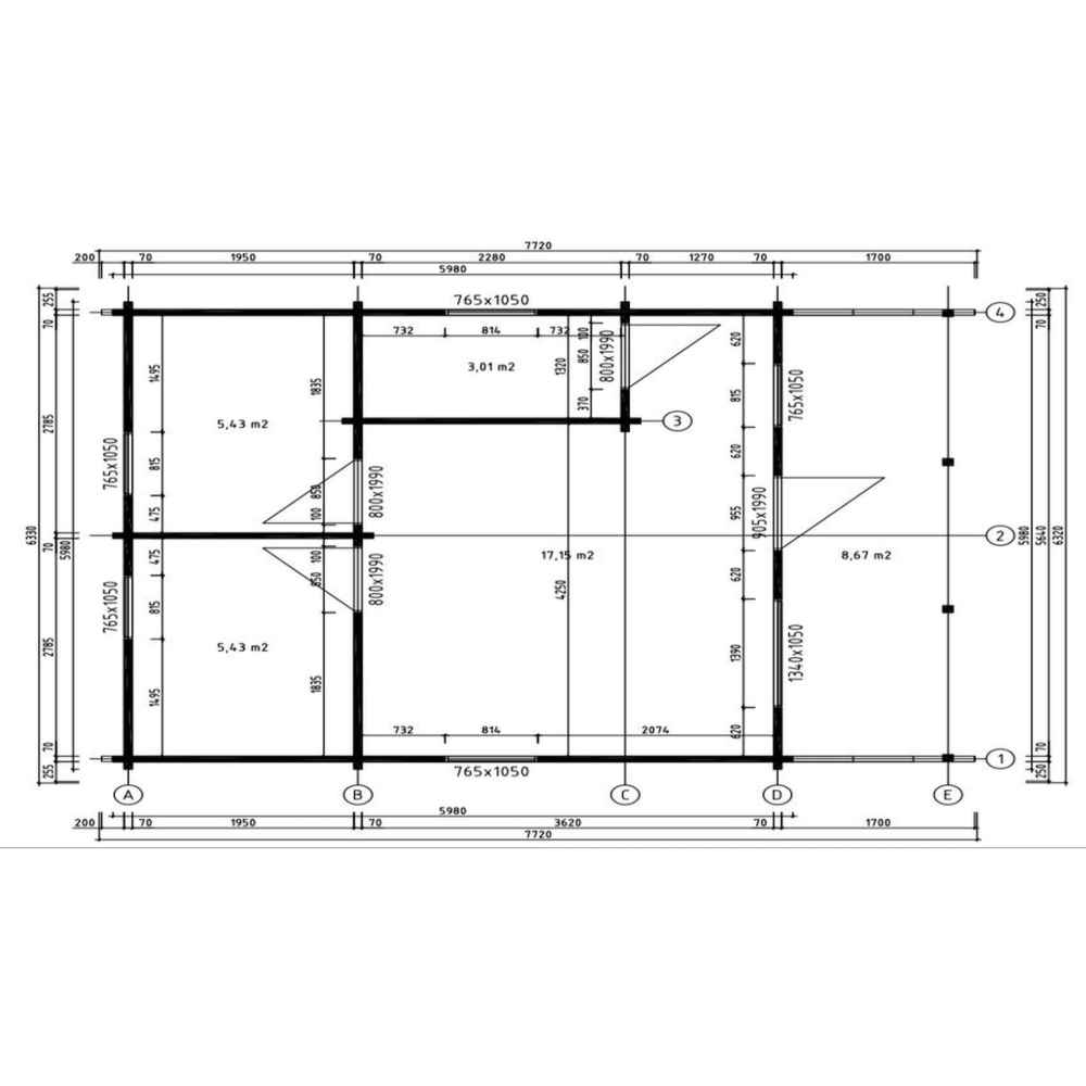 This top-down floor plan of the GardenHouse24 USA Vienna 70 Garden Room maps out room dimensions and internal wall placements