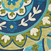 This close-up of the Couristan Covington Indoor/Outdoor Rug - Rip Tide/Ocean-Green highlights detailed stitching and intricate floral shapes in blue, cream, and olive