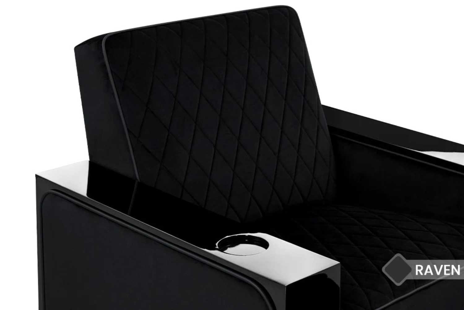 This image highlights the plush, diamond-stitched backrest of the Valencia Naples Prestige Home Theater Seating