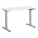 Three-quarter view of Crate & Barrel Humanscale® eFloat Go 2.0 48" White Adjustable Standing Charging Desk with the built-in height control panel
