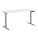 Three-quarter view of Crate & Barrel Humanscale® eFloat Go 2.0 60" White Adjustable Standing Charging Desk showing the built-in height control panel
