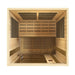 Top-down view inside Golden Designs Dynamic Vittoria Elite 2 Person Ultra Low EMF Far Infrared Sauna showing carbon panels on the walls and a light wood floor
