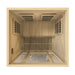 Top-down view into Golden Designs Maxxus Seattle 2 Person Low EMF Far Infrared Sauna showing carbon panels on the walls and the floor heater