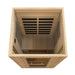 Top-down view of Golden Designs Maxxus Serenity Dual Tech 2 Person Low EMF Far Infrared Sauna looking toward the back wall carbon panels