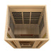 Top-down view of Golden Designs Maxxus Trinity Dual Tech 3 Person Low EMF Far Infrared Sauna looking toward the back wall carbon panels