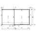 Top-down architectural blueprint displaying room sizes and interior measurements of the GardenHouse24 USA Q Bic ALU 44A SD Garden Room