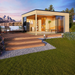 Top-down architectural blueprint shows a square-shaped layout labeled with internal area for the GardenHouse24 USA Q Bic ALU 70F Sauna Garden Room