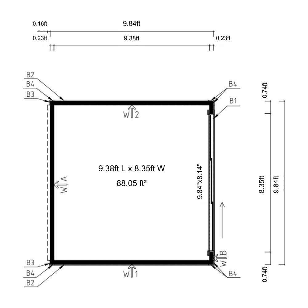 Top-down blueprint of GardenHouse24 USA Q Bic ALU 70G Garden Room shows an 88.05 square feet layout with clear wall and door markings