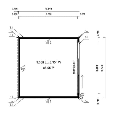 Top-down blueprint of GardenHouse24 USA Q Bic ALU 70G Garden Room shows an 88.05 square feet layout with clear wall and door markings