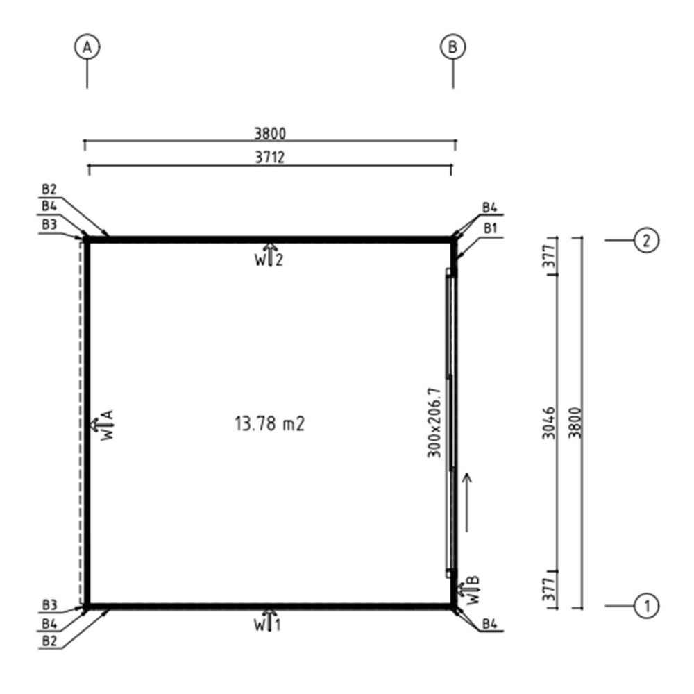 Top-down floor plan diagram outlines the 13.78 square meter interior space and structural measurements of the GardenHouse24 USA Q Bic ALU 44A Garden Room
