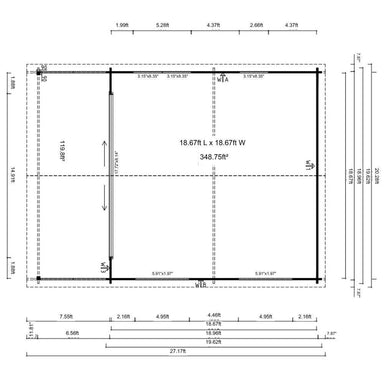 Top-down floor plan presents internal wall spacing and room sizes of GardenHouse24 USA ALU Concept Arosa 70C Garden Room