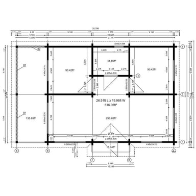 Top-down floor plan shows the room layout and measurements for GardenHouse24 USA Garda 90 Garden Room